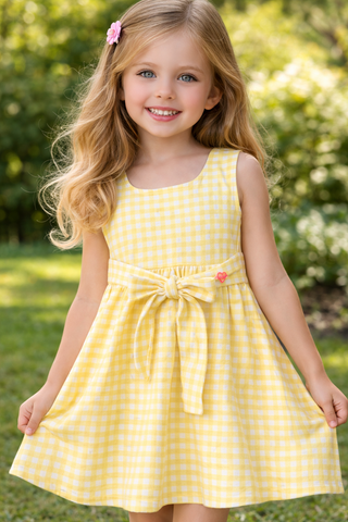 VESTIDO SM FAIXA DEC BALONE EST XADREZ AMARELO