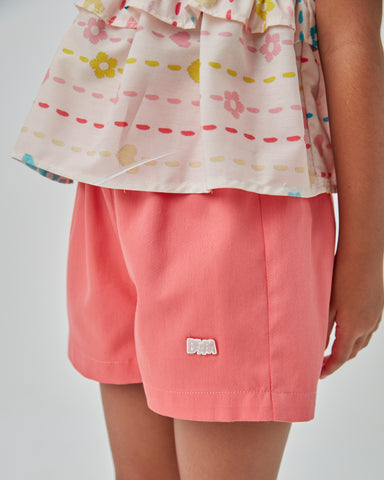 CONJ FEM BATA EST FLORES E SHORT SARJA GOIABA