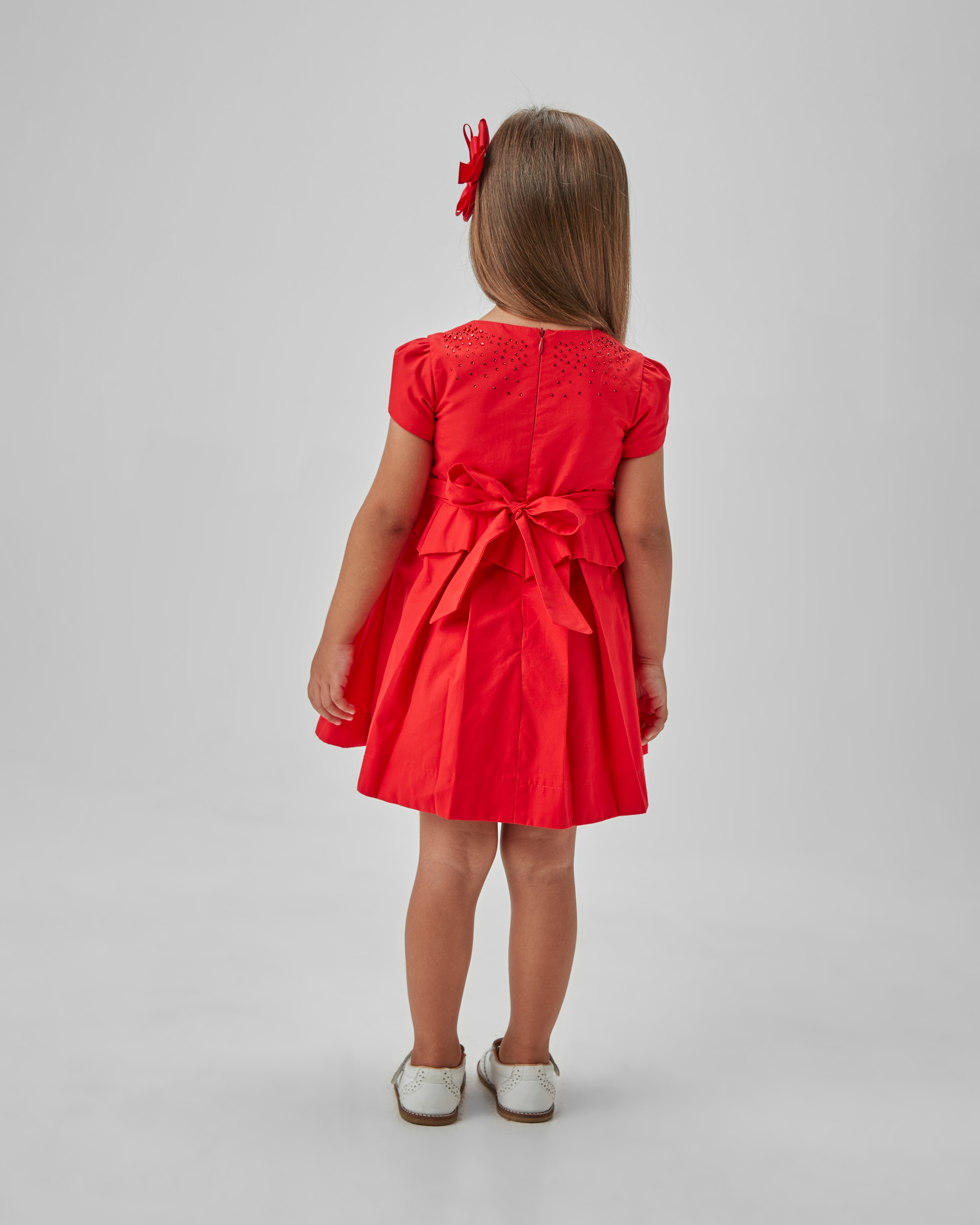 VESTIDO SAIA DE GOMOS E DETALHE STRASS VERMELHO