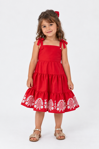 VESTIDO ALCA MIDI TRIC C ESTAMPA BARRA VERMELHO