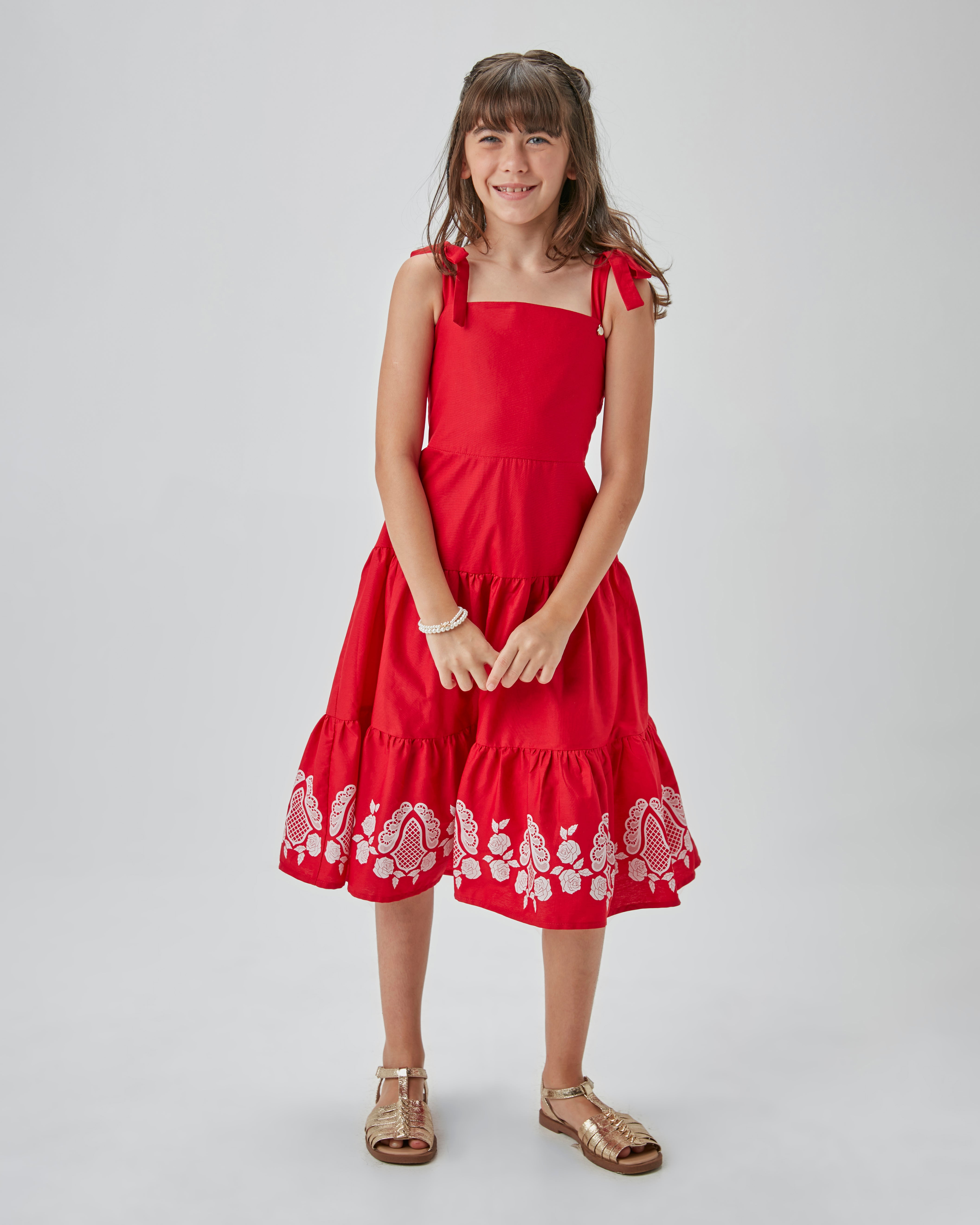 VESTIDO ALCA MIDI TRIC C ESTAMPA BARRA VERMELHO