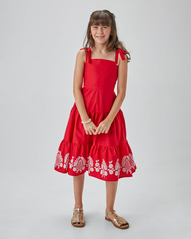 VESTIDO ALCA MIDI TRIC C ESTAMPA BARRA VERMELHO