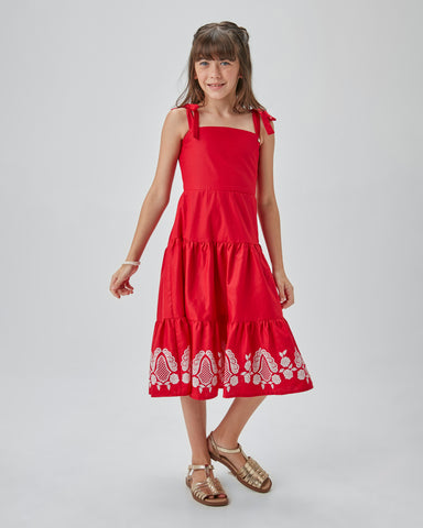 VESTIDO ALCA MIDI TRIC C ESTAMPA BARRA VERMELHO