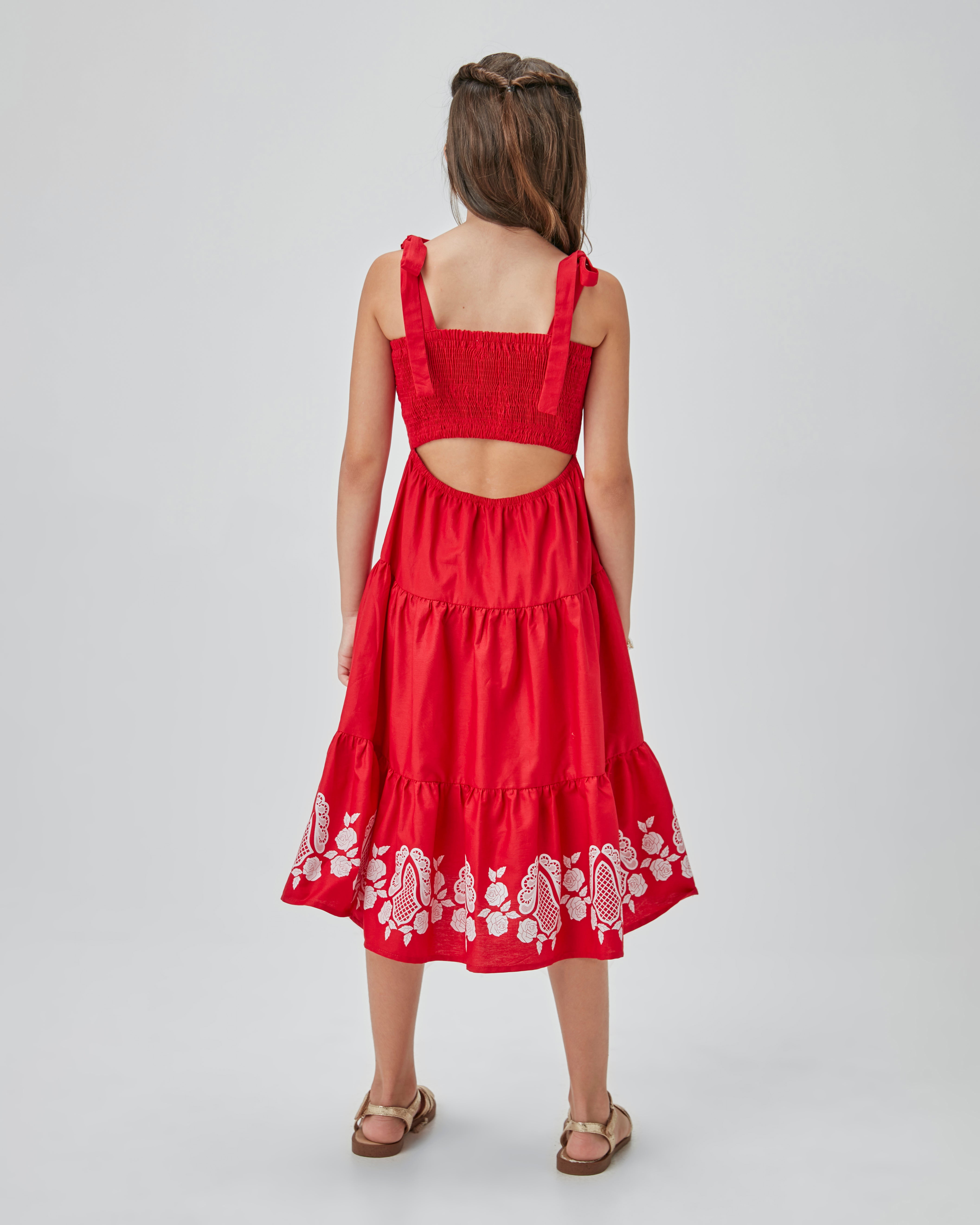 VESTIDO ALCA MIDI TRIC C ESTAMPA BARRA VERMELHO