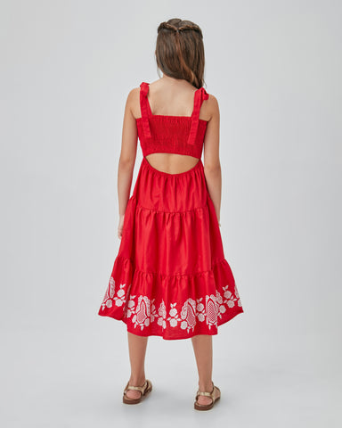 VESTIDO ALCA MIDI TRIC C ESTAMPA BARRA VERMELHO