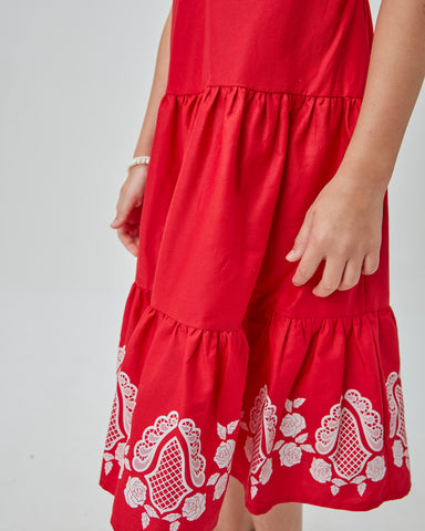 VESTIDO ALCA MIDI TRIC C ESTAMPA BARRA VERMELHO