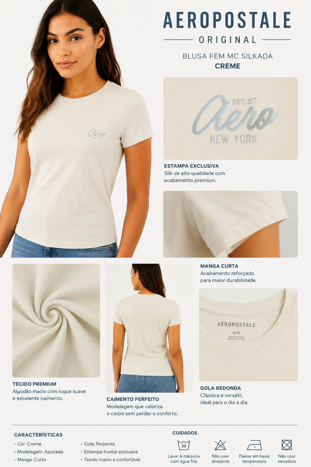 BLUSA FEM MC SILKADA AEROPOSTALE CREME
