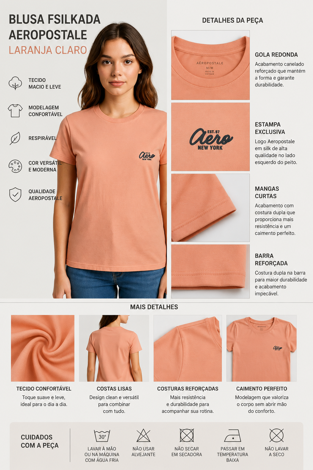 BLUSA FSILKADA AEROPOSTALE LARANJA CLARO