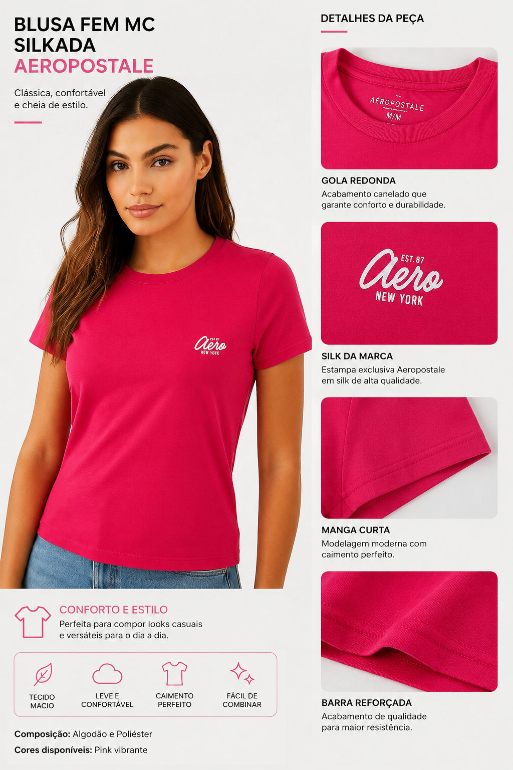 BLUSA FEM MC SILKADA AEROPOSTALE PINK