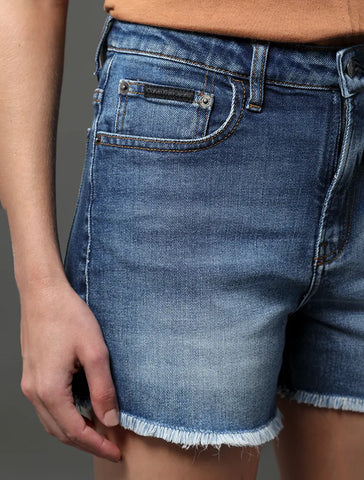 SHORTS JNS CKJ FEM CINT ALTA BARRA DESF AZUL MEDIO