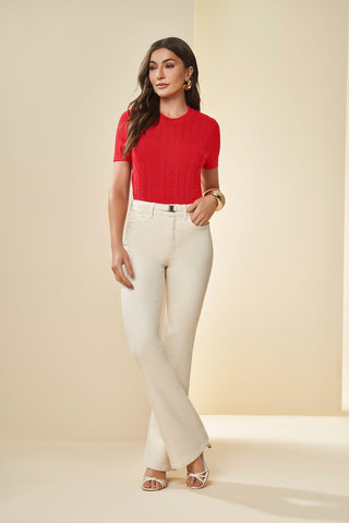 BLUSA MC EM TRICOT TRABALHADO VERMELHO ROMA