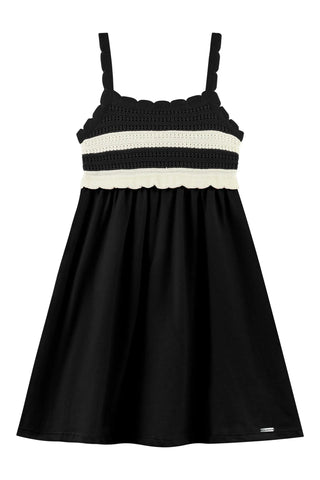 VESTIDO TRICO BUSTO E MALHAO PELETIZADO PRETO