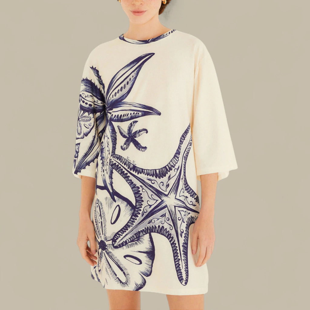VESTIDO TSHIRT BIG MAR DE ESTRELAS FARM OFF WHITE