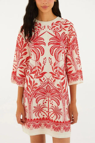 VESTIDO TSHIRT BIG COQUEIRO DE FLOR FARM OFF WHITE/VERMELHO