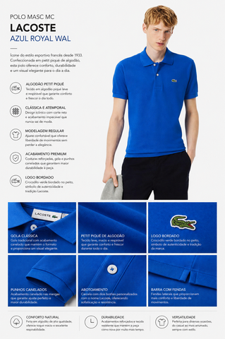 POLO MASC MC LACOSTE AZUL ROYAL WAL