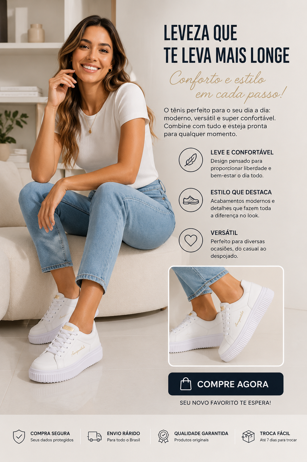 TENIS FEM AEROPOSTALE BRANCO/DOURADO/OFF WHITE
