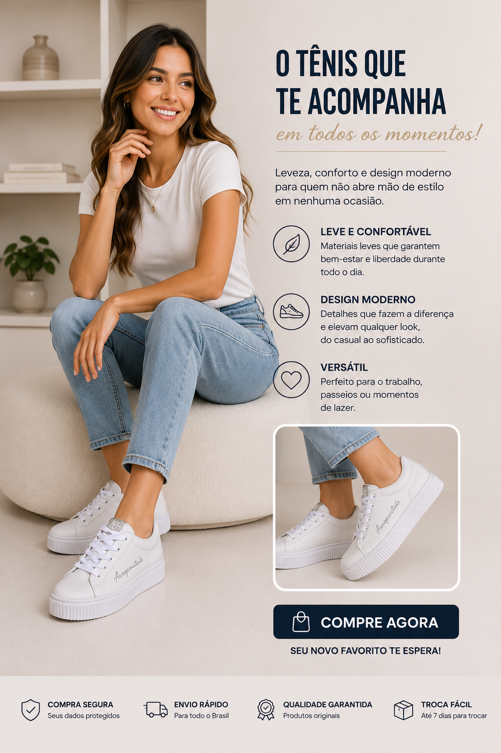 TENIS FEM AEROPOSTALE BRANCO/PRATA