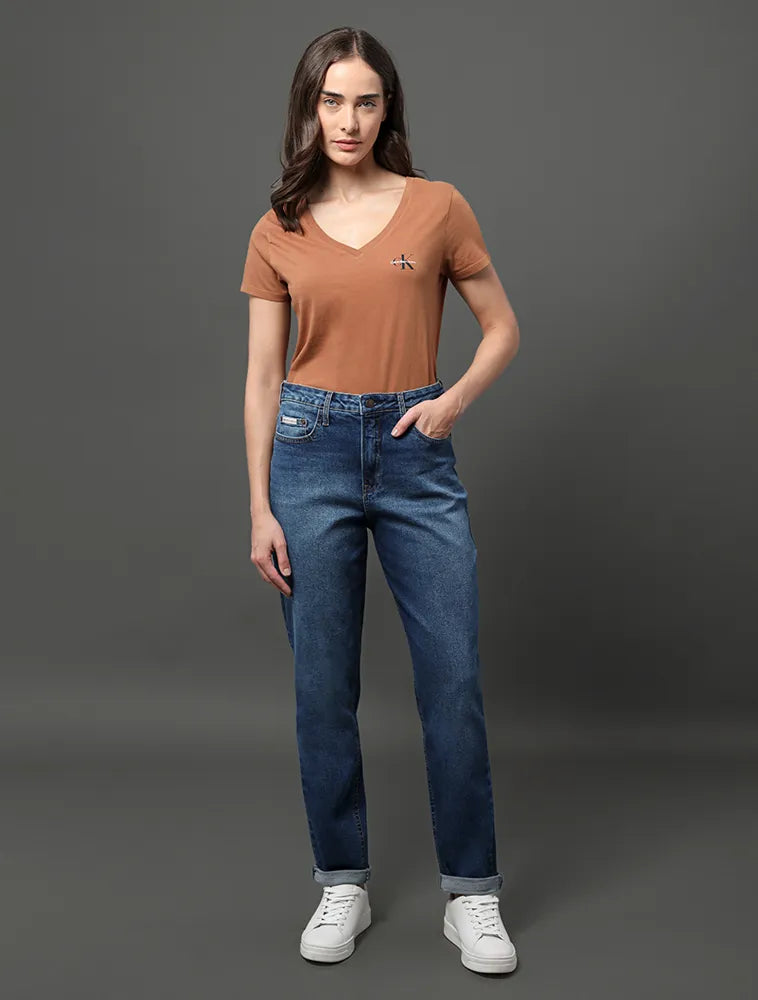 CALCA CKJ FEM JEANS MOM 5 POCKETS AZUL MEDIO