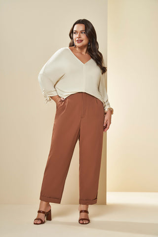 CALCA EM PLANO ALFAIATARIA COMFY CACAU