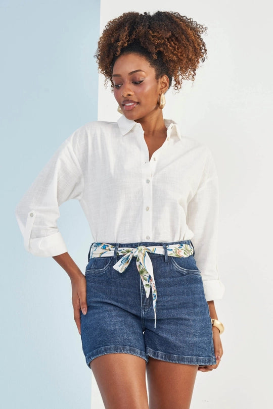 SHORTS FEM BOYFRIEND JEANS C ELASTANO JEANS ESCURO