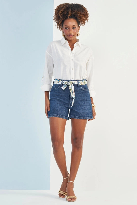 SHORTS FEM BOYFRIEND JEANS C ELASTANO JEANS ESCURO