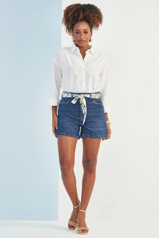 SHORTS FEM BOYFRIEND JEANS C ELASTANO JEANS ESCURO