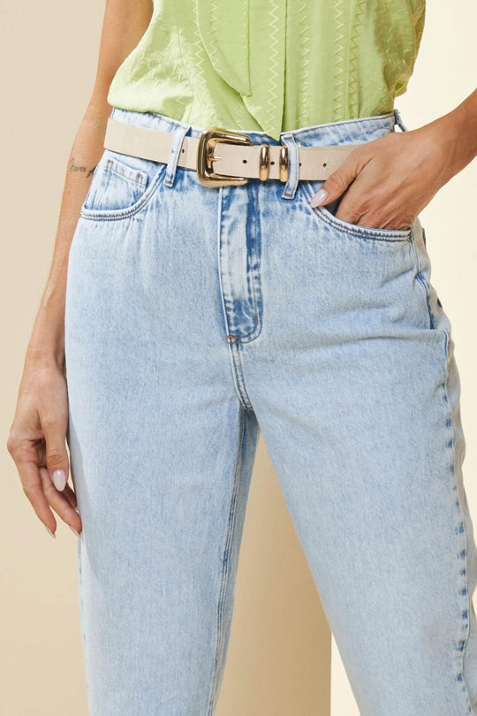 CALÇA FEM MOM LAVANDA EM JEANS JEANS CLARO