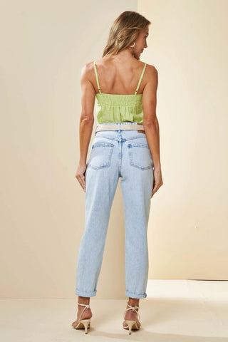 CALÇA FEM MOM LAVANDA EM JEANS JEANS CLARO