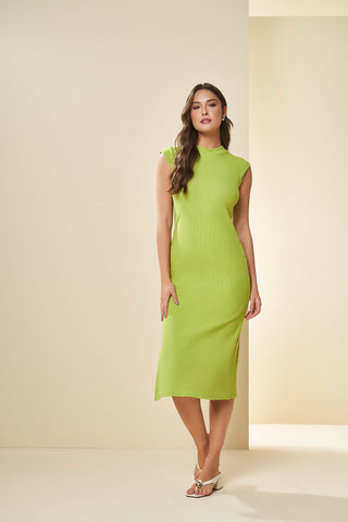 VESTIDO FEM MIDI MC EM RIBANA VERDE ABACATE