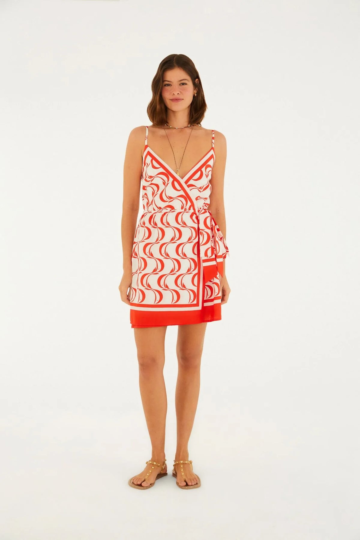 VESTIDO PEIXE COPA FARM VERMELHO/OFF