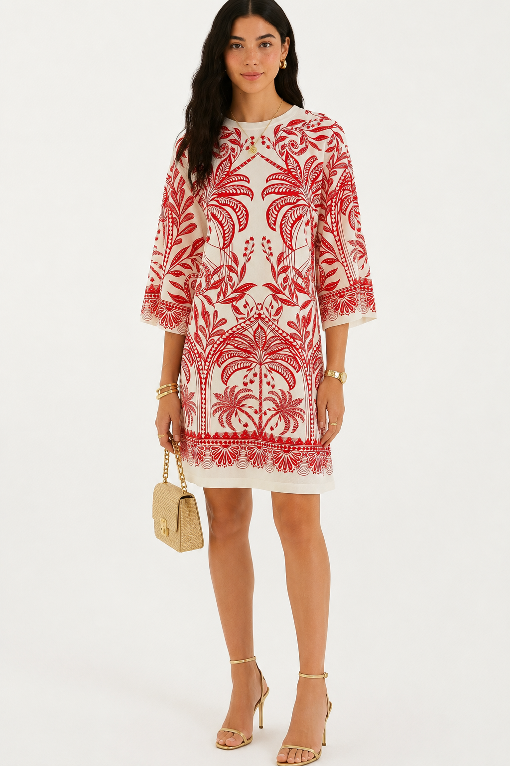 VESTIDO TSHIRT BIG COQUEIRO DE FLOR FARM OFF WHITE/VERMELHO