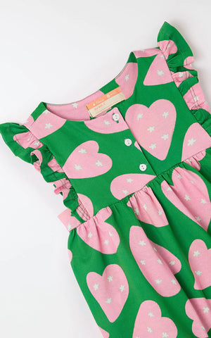 MACAQUINHO FEM BEBE MALHA CORAZONES VERDE/ROSA