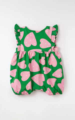 MACAQUINHO FEM BEBE MALHA CORAZONES VERDE/ROSA