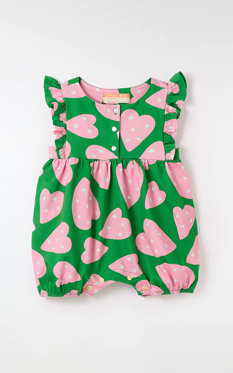 MACAQUINHO FEM BEBE MALHA CORAZONES VERDE/ROSA