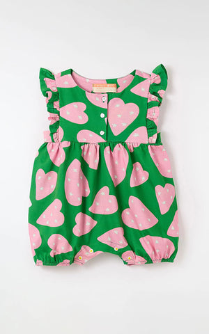 MACAQUINHO FEM BEBE MALHA CORAZONES VERDE/ROSA