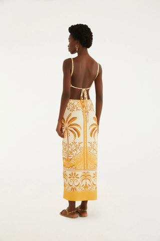 VESTIDO LONGO PAISAGEM TROPICAL FARM BEGE