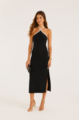 VESTIDO VIES BICOLOR FARM PRETO