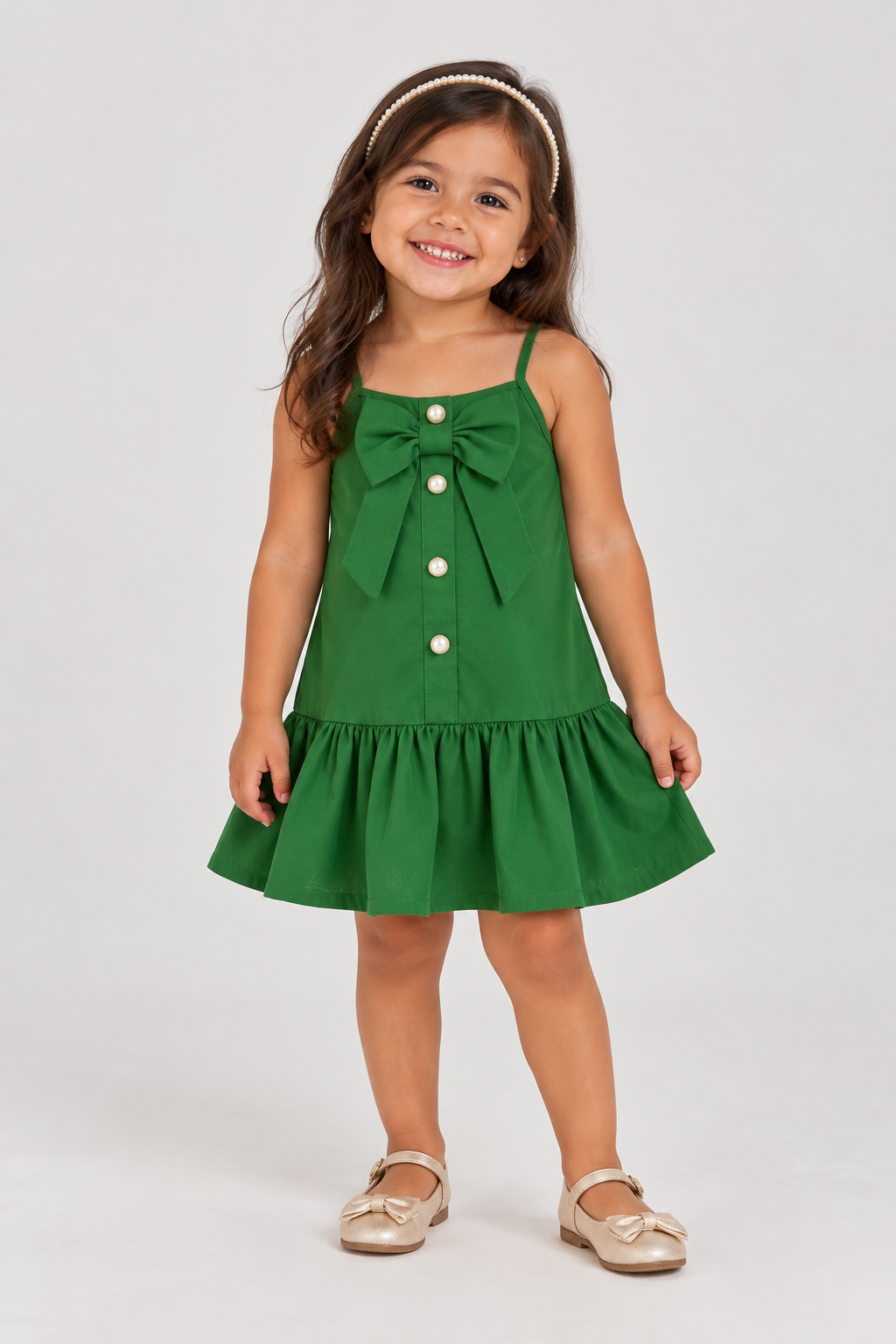 VESTIDO JUMPER DET LACO E BOTAO PEROLA VERDE MEDIO