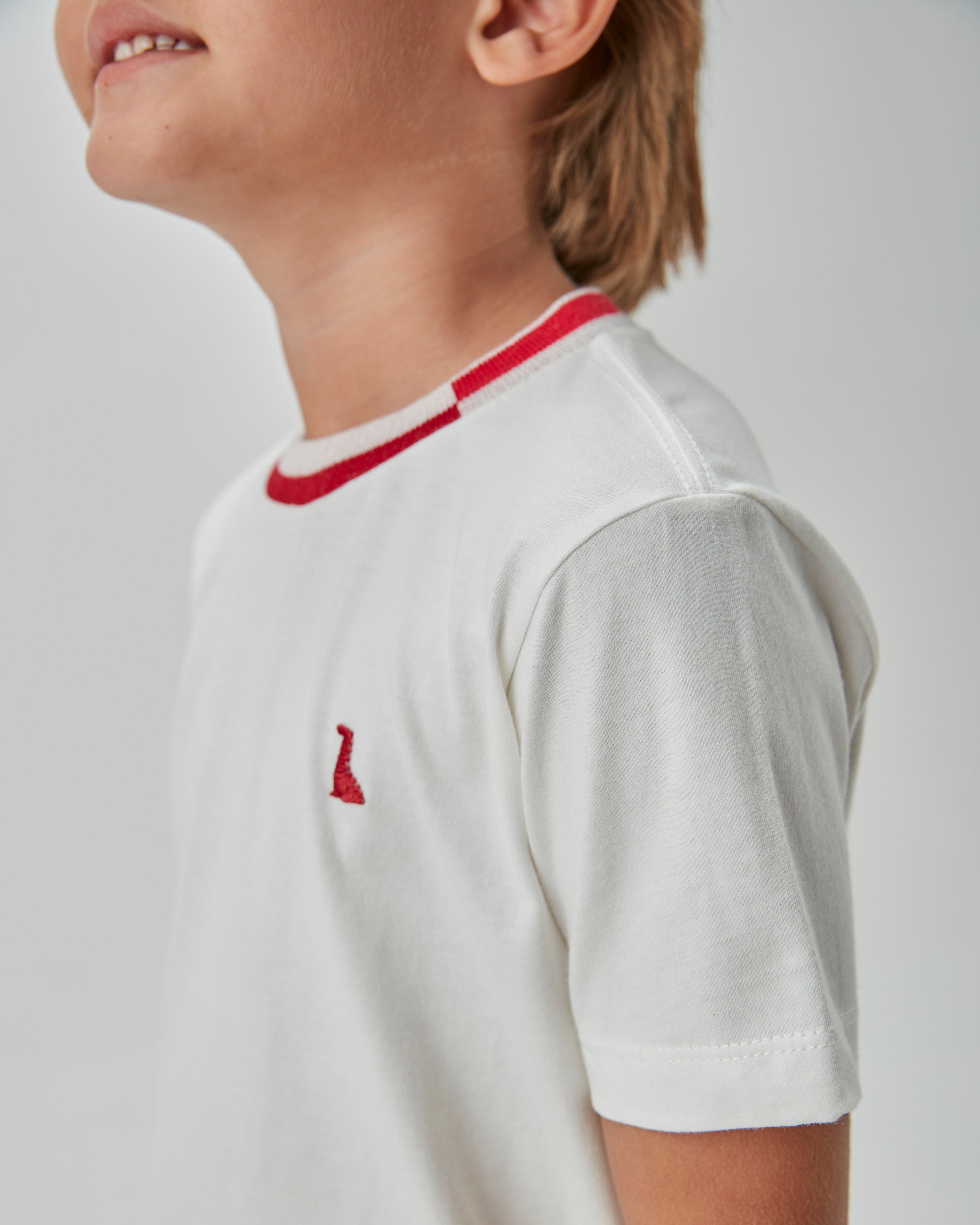 CONJ MAS CAM DET GOLA E BERM SARJA OFF WHITE/VERMELHO