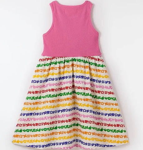 VESTIDO RIBANA LISTRA JARDINZIN FABULA ROSA/BRANCO