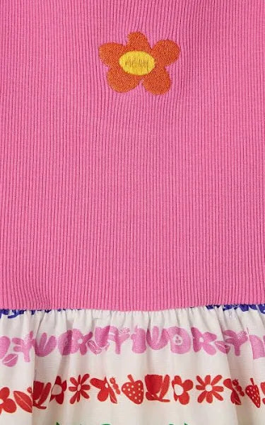 VESTIDO RIBANA LISTRA JARDINZIN FABULA ROSA/BRANCO