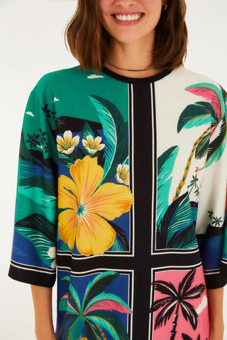 VESTIDO TSHIRT BIG OASIS LENCO FARM ESTAMPADO