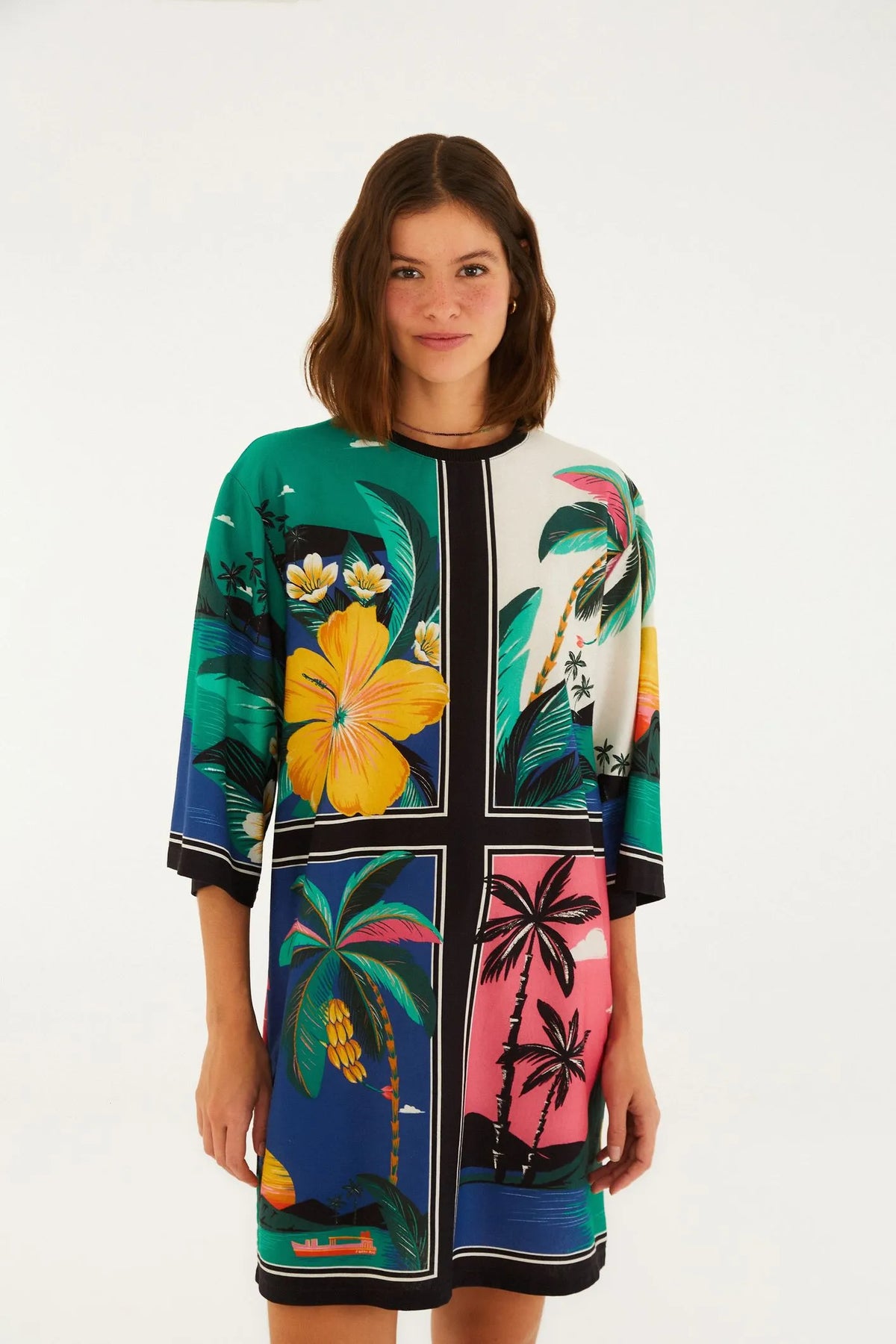 VESTIDO TSHIRT BIG OASIS LENCO FARM ESTAMPADO