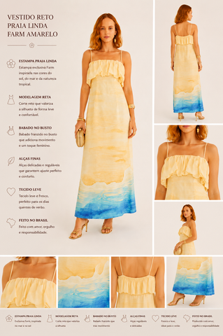 VESTIDO RETO PRAIA LINDA FARM AMARELO