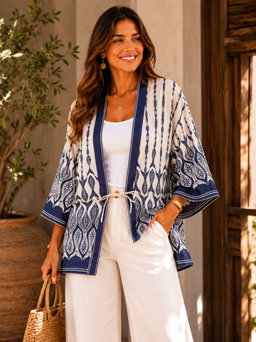 KIMONO FEM PEIXE CORRENTEZA FARM OFF WHITE/AZUL