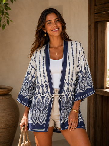 KIMONO FEM PEIXE CORRENTEZA FARM OFF WHITE/AZUL