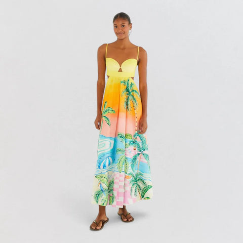 VESTIDO LONGO PAISAGEM SOLAR FARM AMARELO