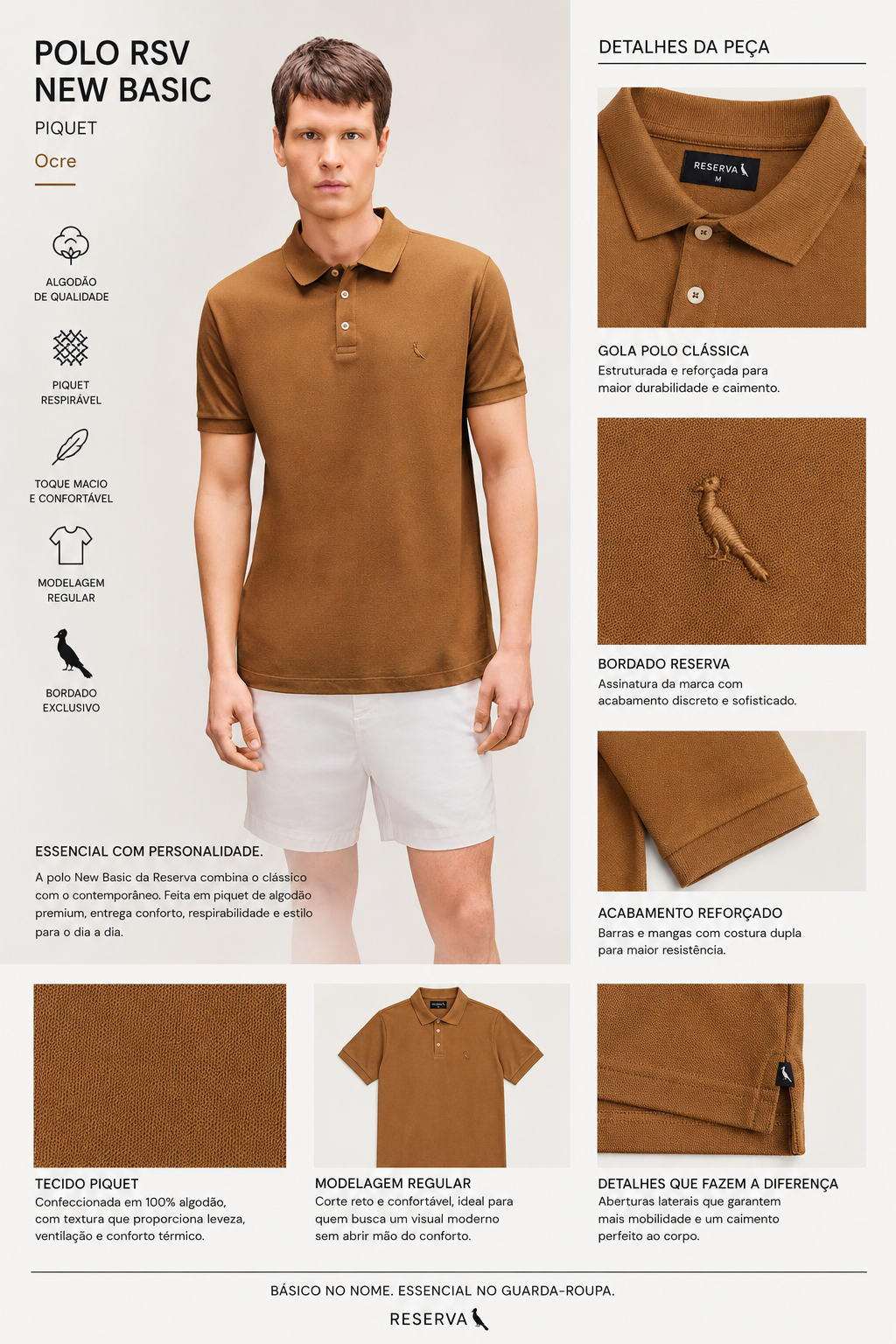 POLO RSV MAS REGULAR PIQUET NEW BASIC OCRE