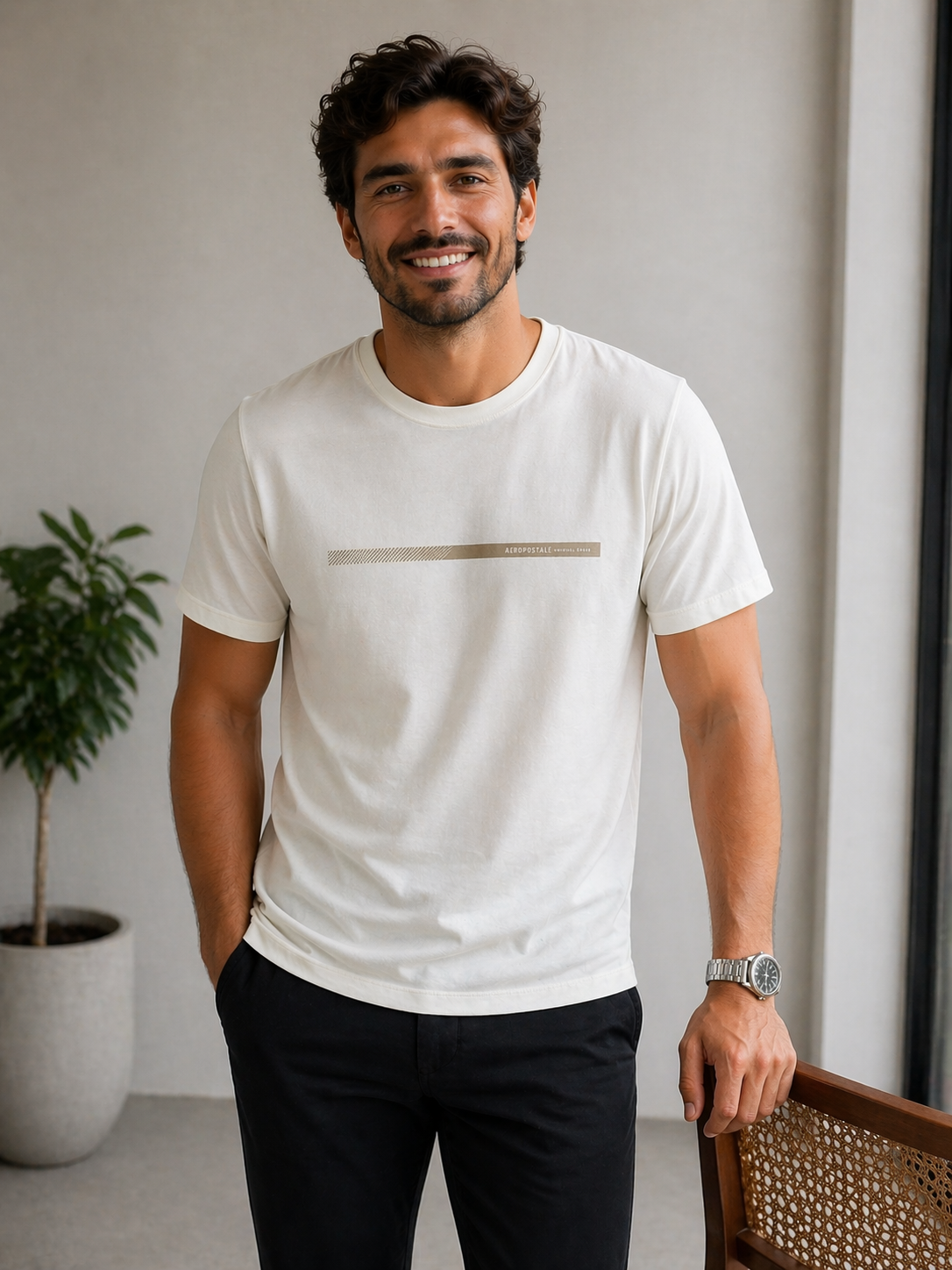 CAMISETA MAS MC COMFORT AEROPOSTALE CREME