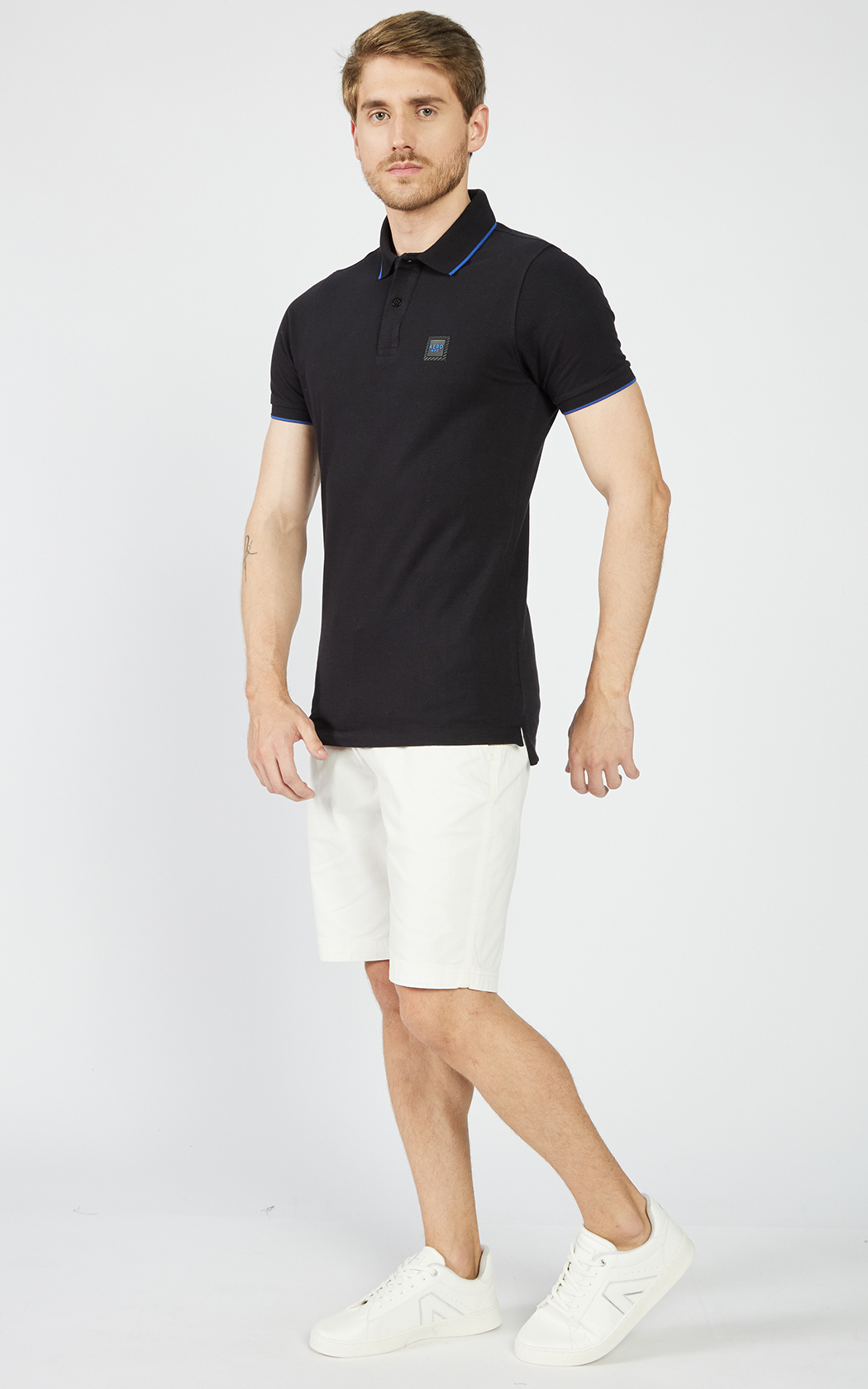 POLO MASC MC AEROPOSTALE PRETO/AZUL